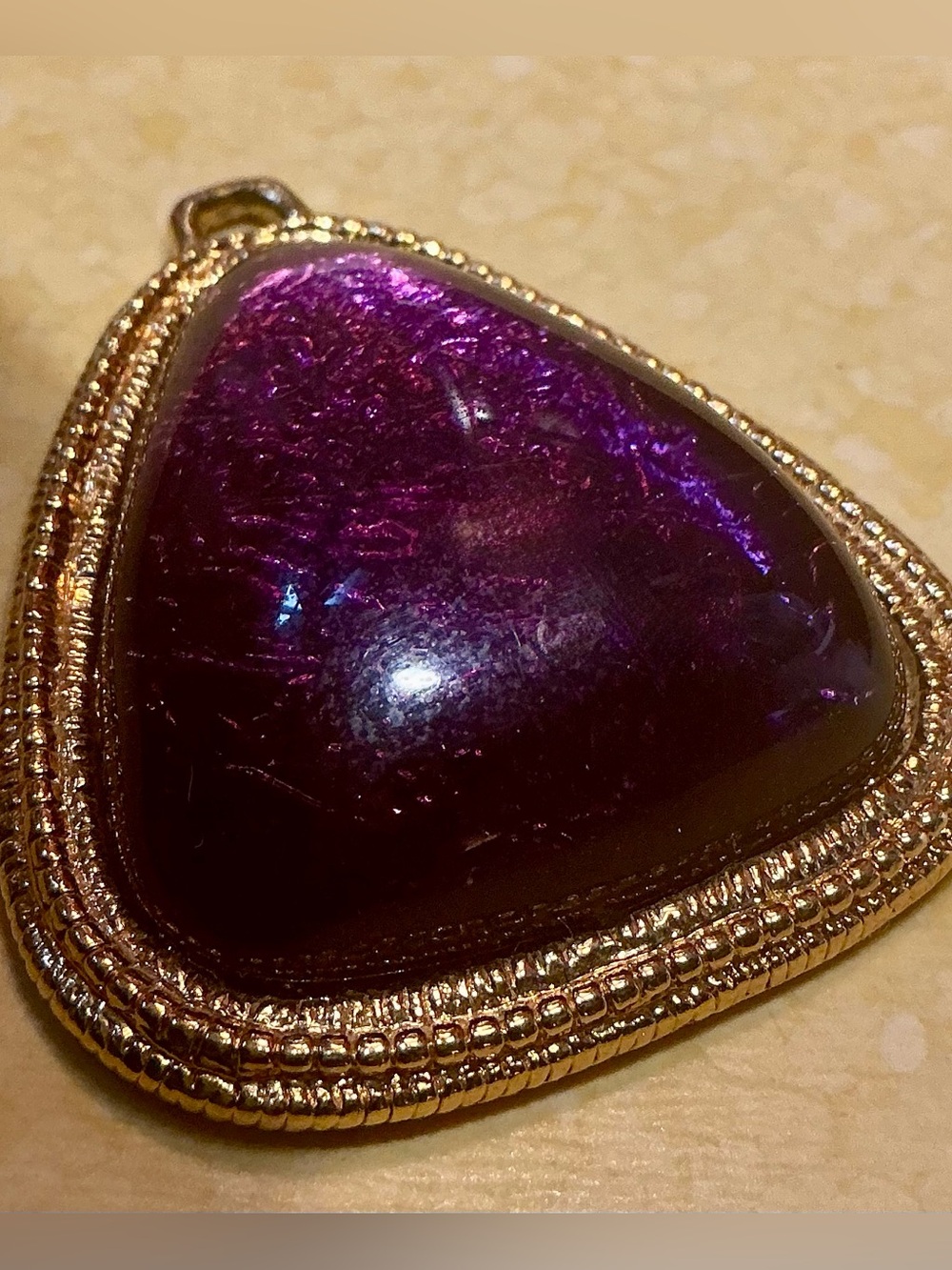 Vintage Kenneth Jay Lane Avon Purple Trilliant Cabochon Pendant Capriani 1990s